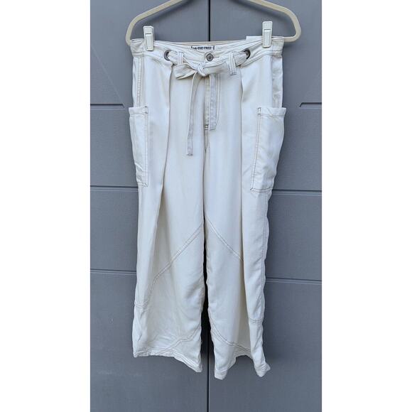 Free People We The Free Ivory Women Dunes Wide-Leg Tie Slouchy Jeans Pants Sz 26 - Picture 3 of 16